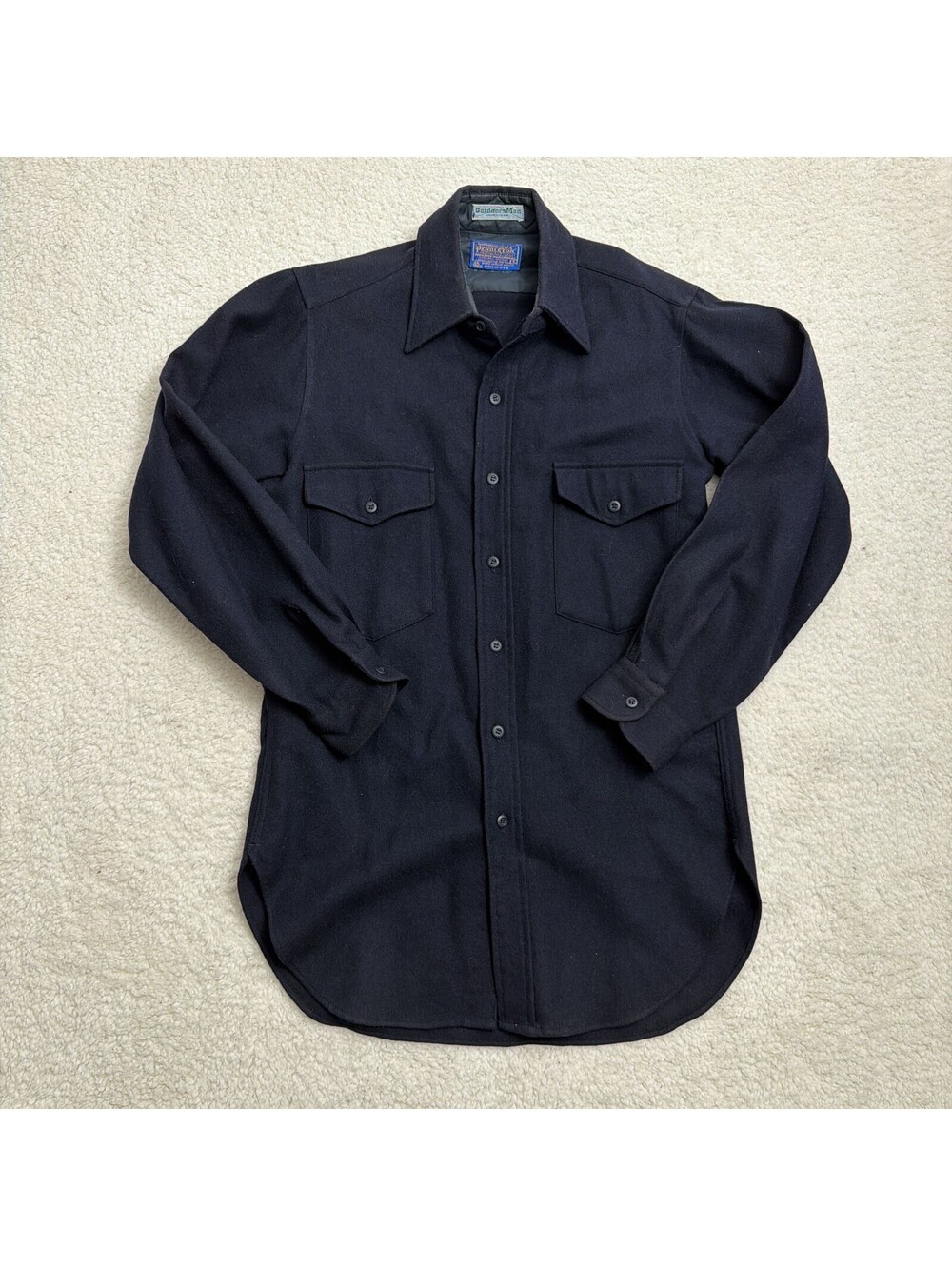 Vintage Pendleton Outdoorsman Wool Shirt Mens S Navy Made in USA